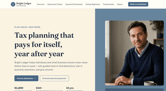 Tax preparer website template homepage