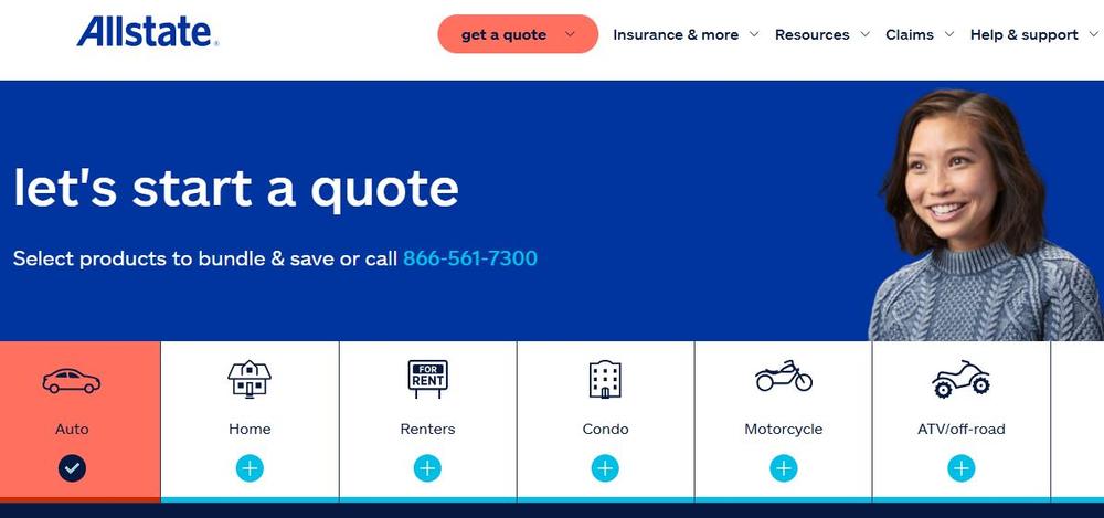 Screenshot of AllState Insurance’s homepage