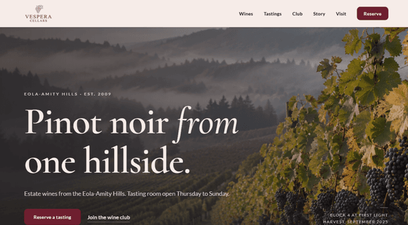 Winery website template homepage