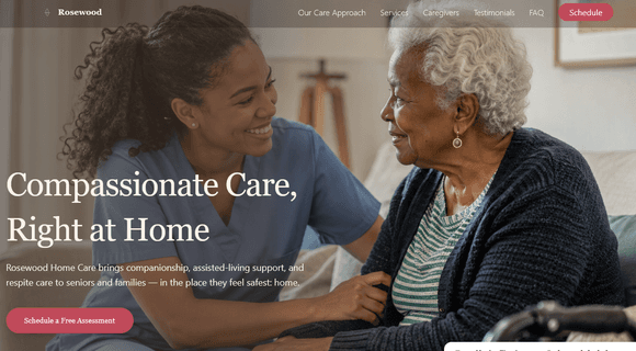Senior & in-home care website template homepage