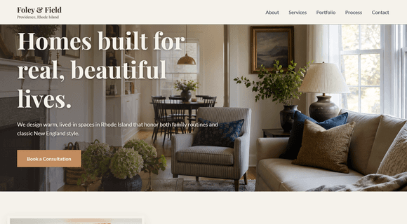 Boutique interior design website homepage