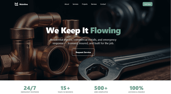 Plumbing website template homepage