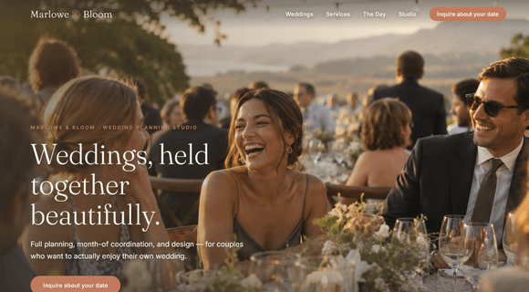 Wedding planner website template homepage