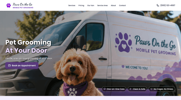 Mobile pet grooming website template homepage