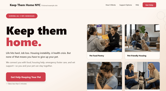 Pet retention support website