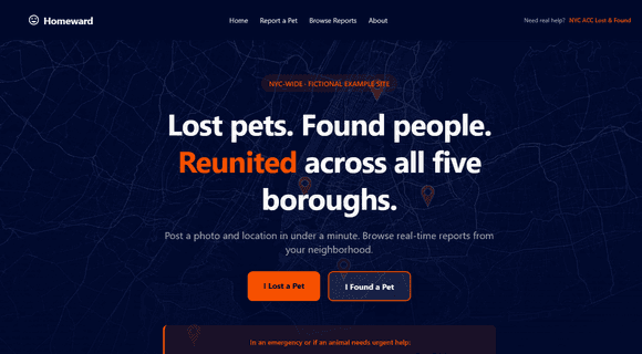 Lost and found pet website