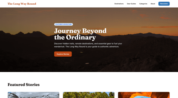 Travel blog template homepage